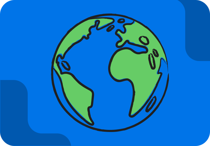 hand drawn image of a globe with a blue background