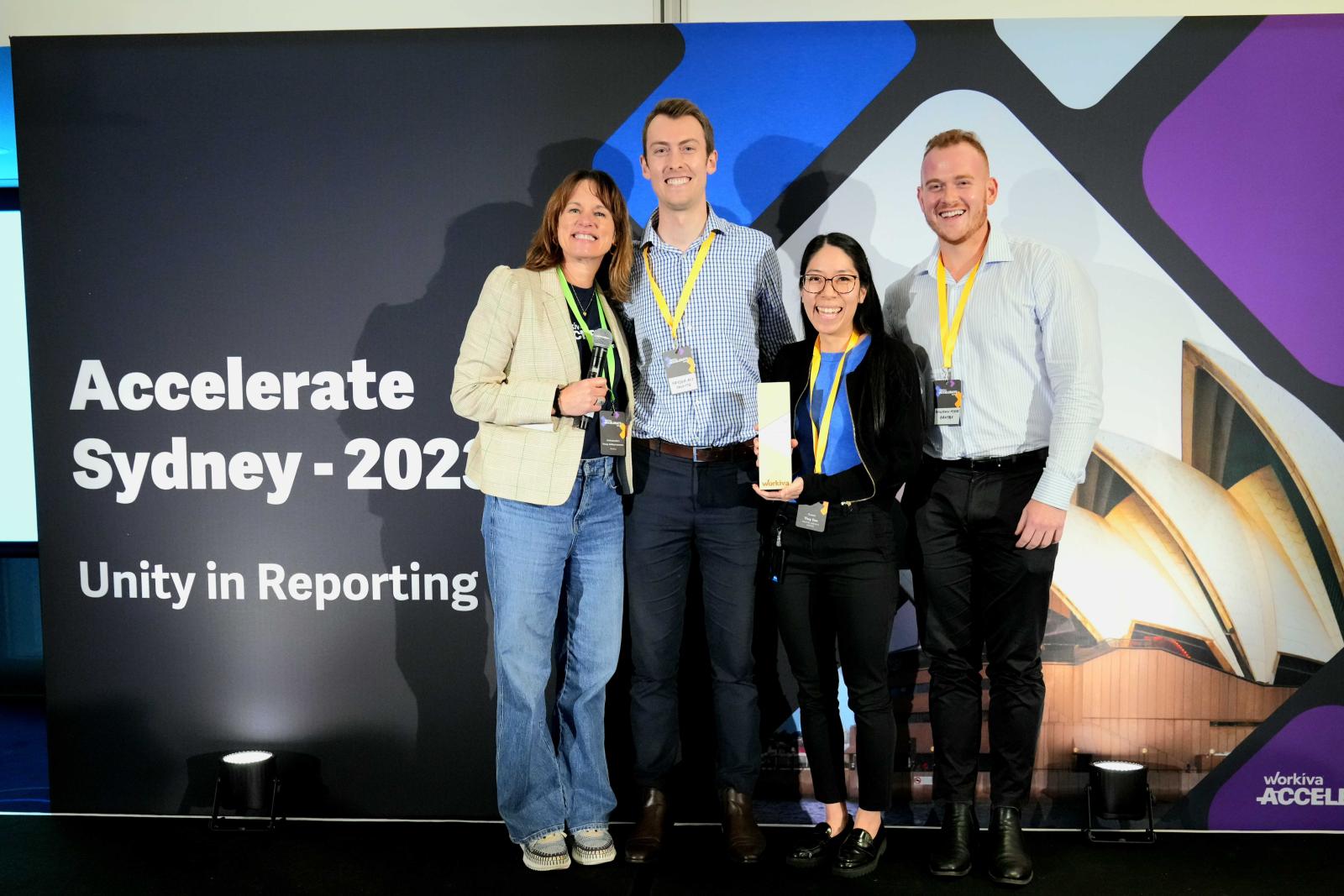 Penny Ashley-Lawrence with Workiva Customer Award winners at Accelerate Sydney 2023