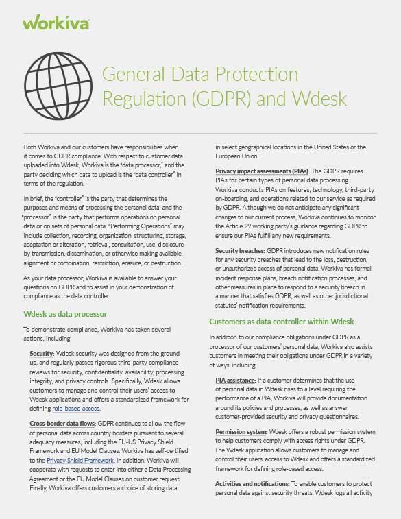 Workiva Wdesk and GDPR