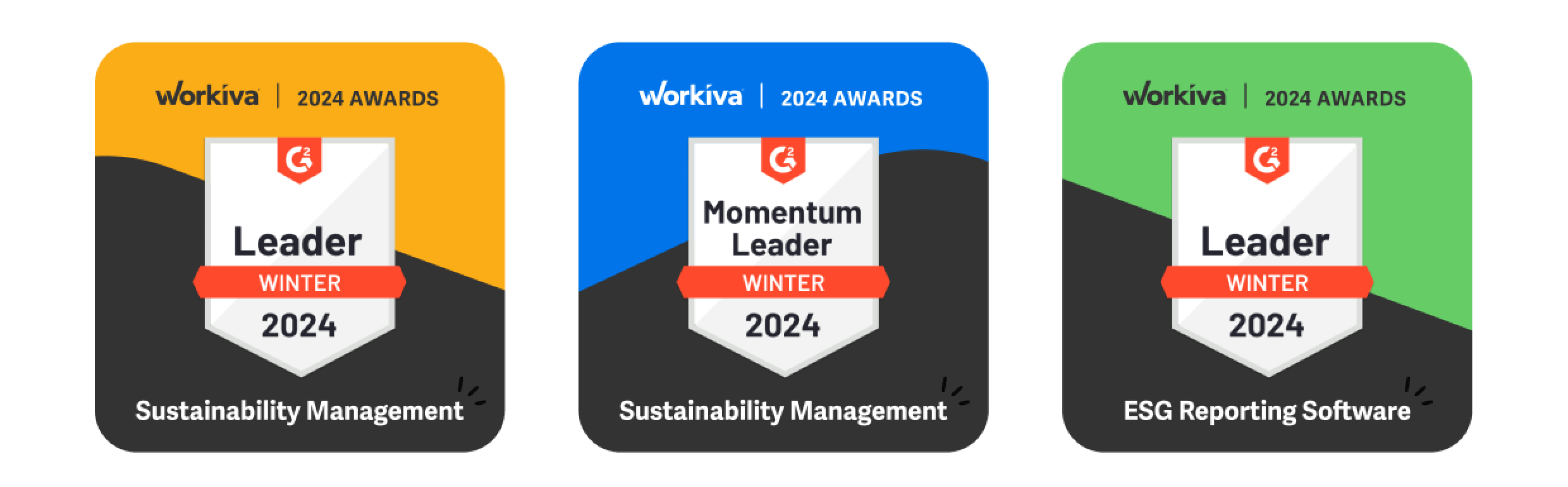 illustration of G2 badges for Workiva's ESG platform 2023